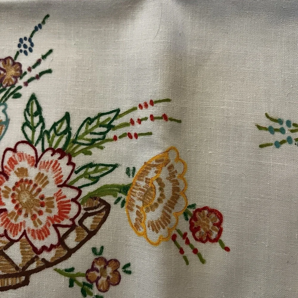 Vintage Hand Painted And Crochet Edged Pillowcases Floral Design White Set Of 2